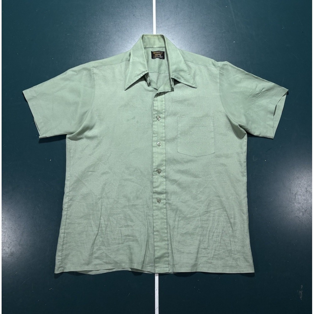Vintage 70s JC PENNEY Towncraft Pennprest Shirt Men's Medium Green Button Up